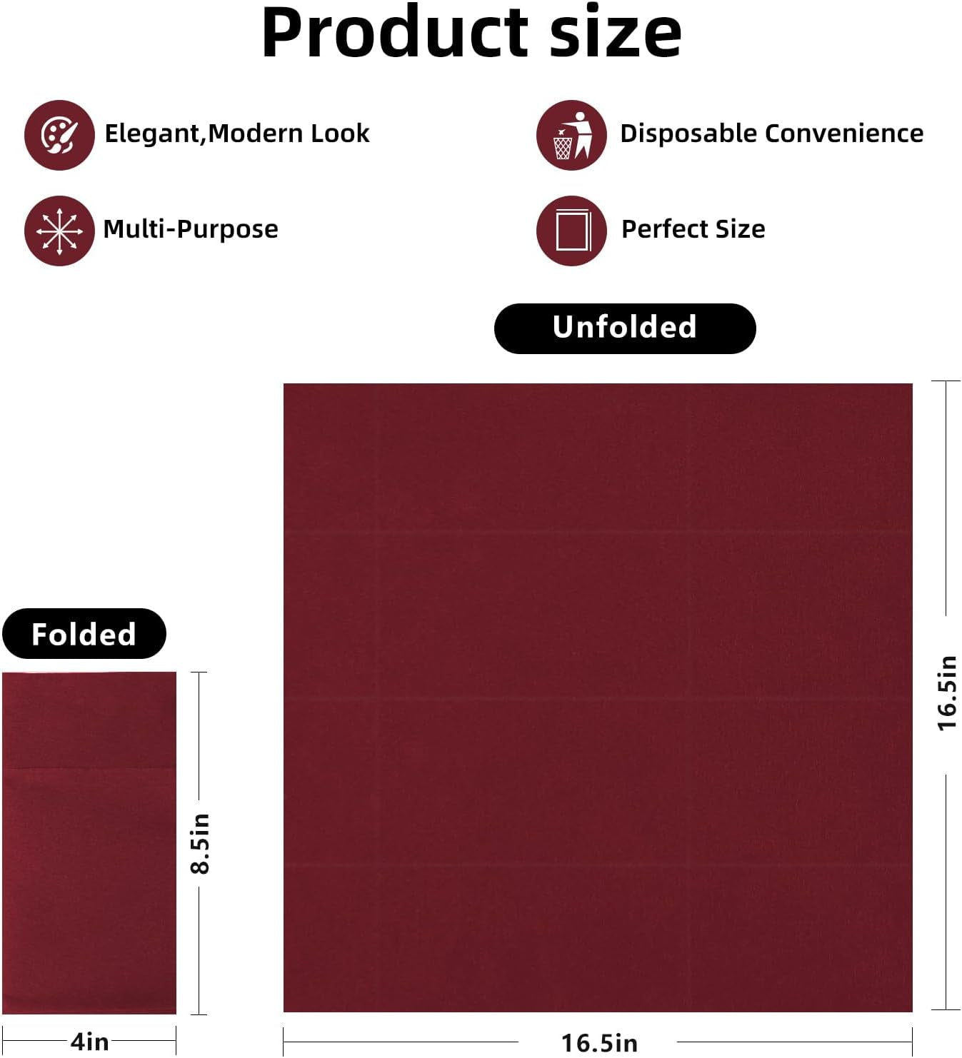 100 Pack Disposbale Burgundy Cloth like Paper Dinner Napkins Folded,Premium Thick Paper Napkins Build in Flatware Pocket,Long Hand Paper Towel for Party Christmas Wedding Bathroom and Events