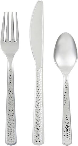 Image of Premium Plastic Hammered Stainless Steel Coated Assorted Cutlery, 120 Pieces