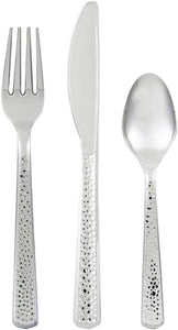 Premium Plastic Hammered Stainless Steel Coated Assorted Cutlery, 120 Pieces