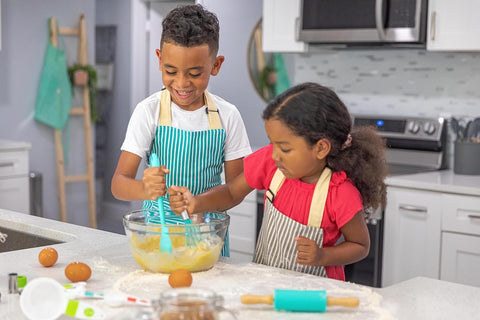 Image of Kids Cooking Utensils Set - 4-Piece Kids Kitchen Tools - Safe Kids Baking Set - Food Grade Toddler Chef Supplies - Gender Neutral Silicone Cookware Kit with Spatula Whisk Tongs Rolling Pin