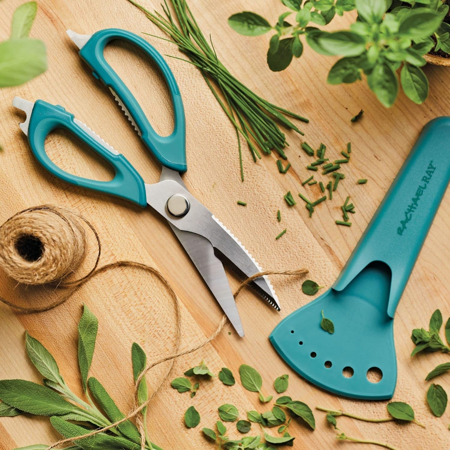 Professional Multi Shear Kitchen Scissors with Herb Stripper and Sheath, 2 Piece, Agave Blue