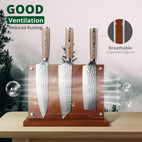 Image of Magnetic Knife Holder with Acrylic Shield-Double Sided Magnetic Knife Block without Knives for Kitchen Wooden Magnetic Knife Rack Multifunctional Storage Knife Holder for Knives Display,Storage