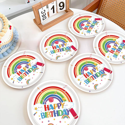 Image of Rainbow Birthday Party Decoration Supplies: 176PCS Rainbow Paper Plates Set(25 Guest) with Rainbow Plates Napkins Cups Tablecloth Plastic Forks Knives Spoon for Rainbow Theme Birthday Party for Kids