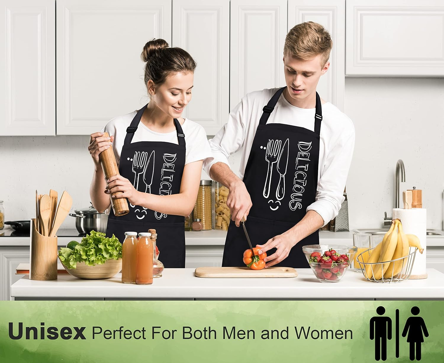 Cotton Enrich Funny Kitchen Apron 1 Pack - Waterdrop Resistant 2 Pockets Workshop Aprons for Women Men Chef XXL Size