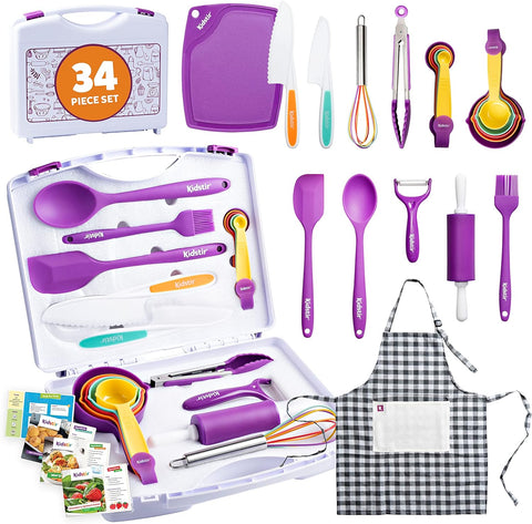 Image of Kids Cooking Sets Kids Baking Set 34 Piece Real Cooking Set for Kids with Organizer Carrying Case, Kids Cooking Utensils for Girls and Boys Kid Cooking Gift Set and Baking Set for Kids