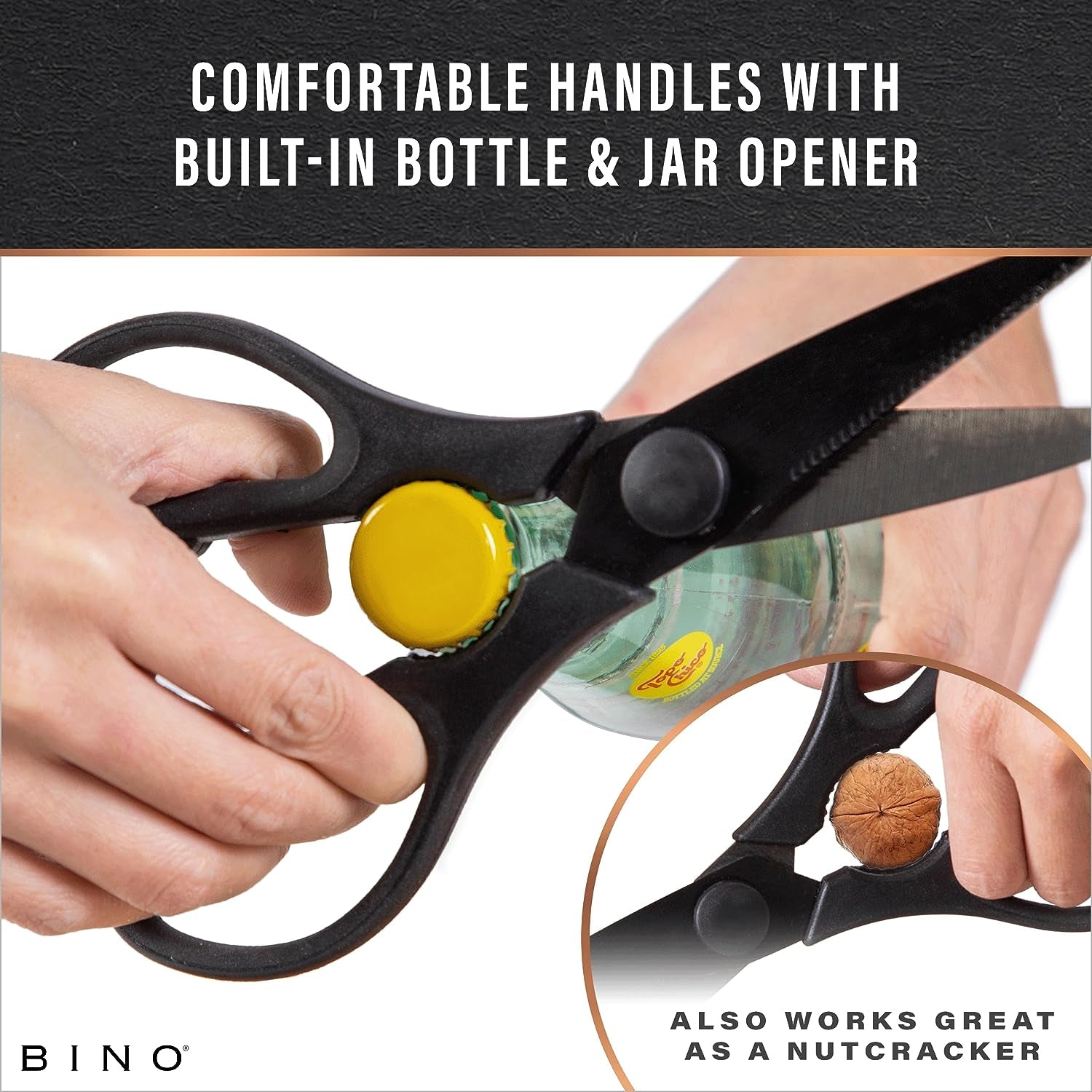 Stainless Steel Blade Kitchen Shears - Black | Strong & Sharp Kitchen Shears | Cooking Scissors | Food Shears | Vegetable Scissors | Poultry Meat & Bone Cutting Scissors | Utility Kitchen Tool