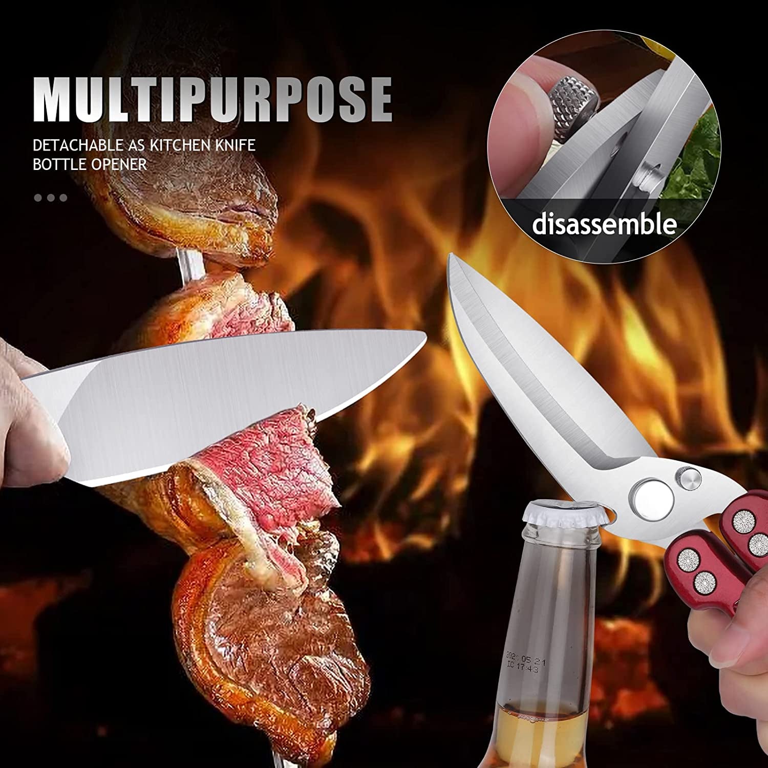 Heavy Duty Poultry Shears - a Must Have Kitchen Shears for Chicken and Meat Cutting - Dishwasher Safe and Stainless Food Kitchen Scissors for Thanksgiving(Burgundy)