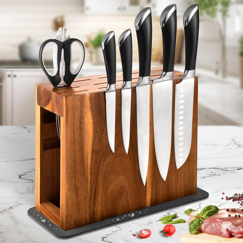 Image of ARC Magnetic Knife Block Holder without Knives, Storage up to 26 Knives, Large Size Anti-Tipping Acacia Wooden Kitchen Knife Storage Stands, Ultra Secure Magnet Rack and Countertop Protected Mat