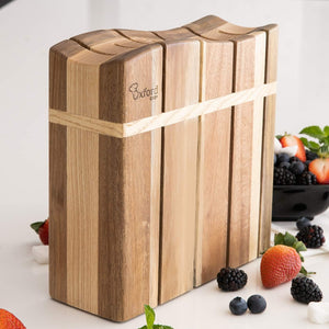 Wooden Kitchen Knife Block - Luxury Hand-Crafted Acacia Wood 8 Slot Storage Block. Can Hold 8 Knives up to 9" Long. Non-Skid, Non-Scratch Rubber Feet