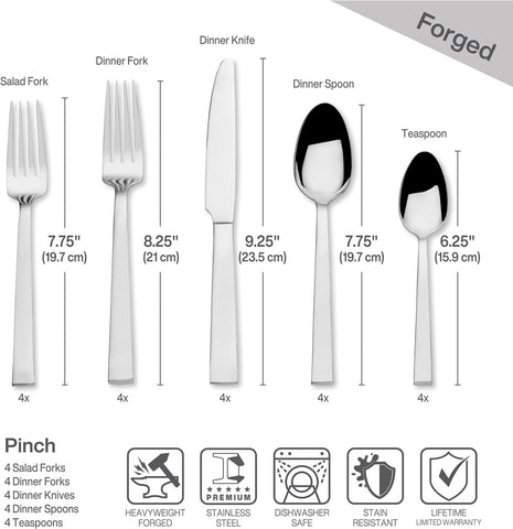 Image of Pinch Forged Stainless Steel 20 Piece Flatware Set, Service for 4