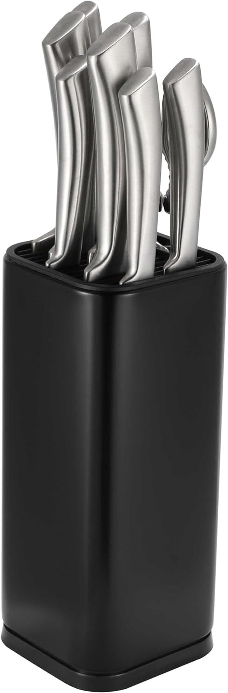 Universal Knife Block Holder, Stainless Steel Organizer with Scissor Slots, Space-Saving Countertop Storage Stand for Any Knife up to 8.10 Inches, (Knives Not in Included) (Black)