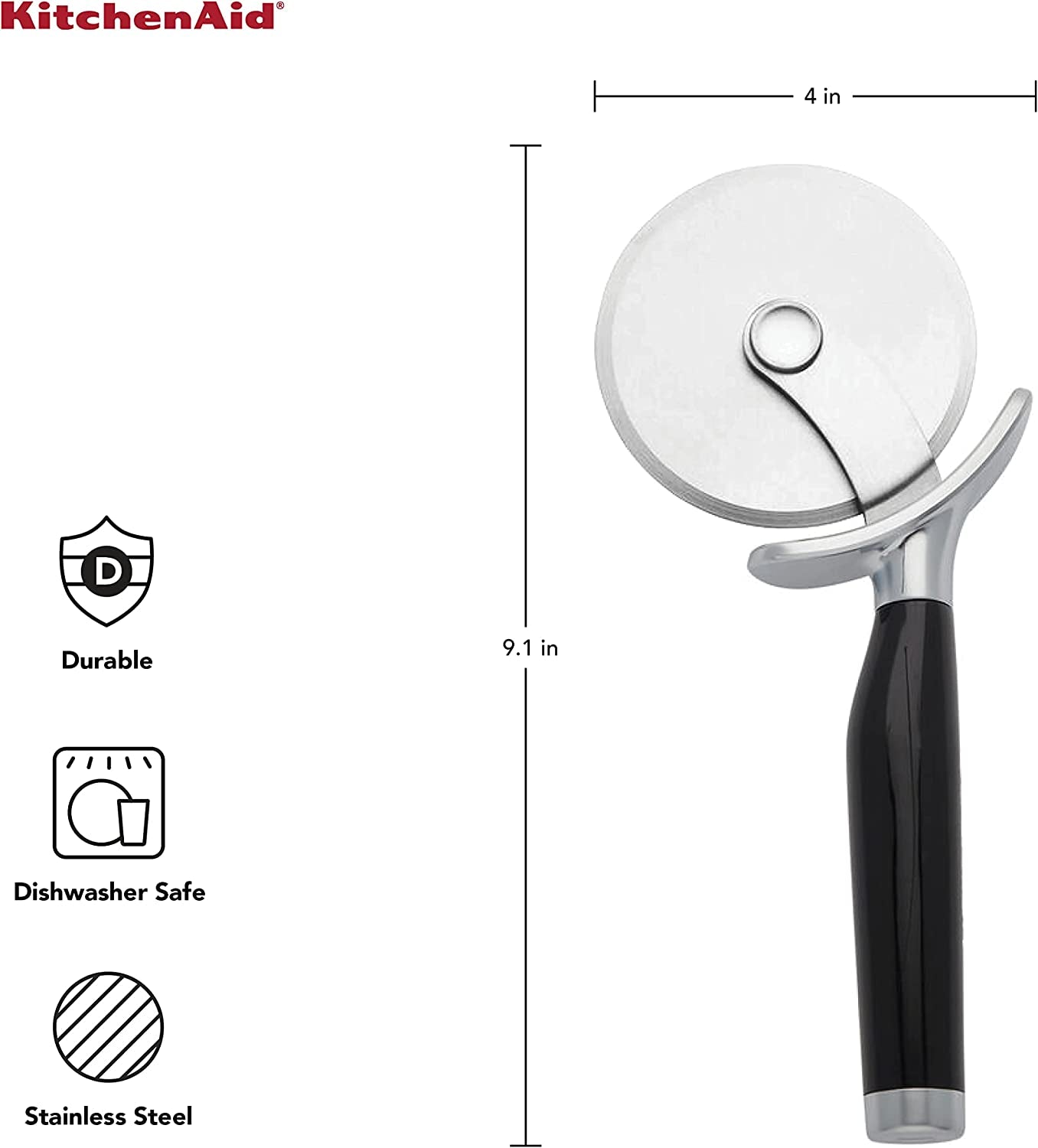 Classic Pizza Wheel with Sharp Blade for Cutting through Crusts, Pies and More, Built in Finger Guard for Safety and Comfort Grip to Protect Fingers, Dishwasher Safe, 9-Inch, Black