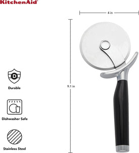 Classic Pizza Wheel with Sharp Blade for Cutting through Crusts, Pies and More, Built in Finger Guard for Safety and Comfort Grip to Protect Fingers, Dishwasher Safe, 9-Inch, Black