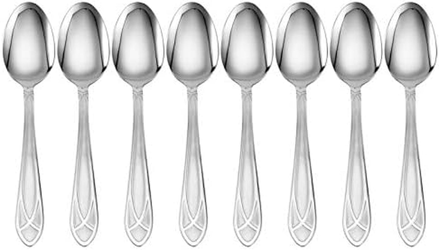 Mirage Frost 45-Piece Stainless Steel Flatware Set with Serving Utensil Set and Metal Storage Caddy, Service for 8