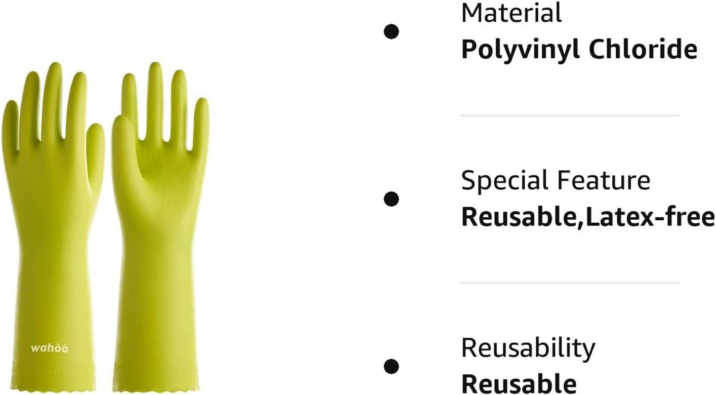 LANON Wahoo Skin-Friendly Cleaning Gloves, Dishwashing Kitchen Gloves with Cotton Flocked Liner, Reusable, Non-Slip, Bud Tender, Medium