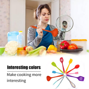 Silicone Kitchen Utensils Set - 10 Pieces Multicolor Silicone Heat Resistant Non-Stick Kitchen Cooking Tools