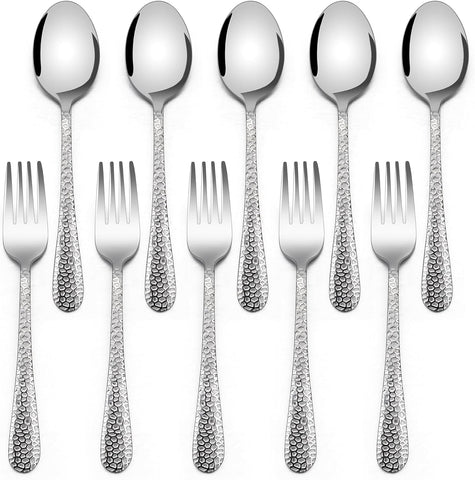 Toddler Forks and Spoons Set, 10-Piece Stainless Steel Toddler Utensils Kids Safe Silverware for Self Feeding, Healthy & Non-Toxic, Dishwasher Safe