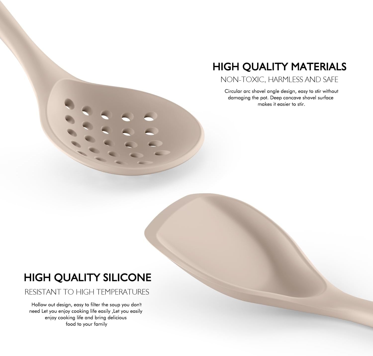 Large Silicone Cooking Utensils Set - Heat Resistant Silicone Kitchen Utensils for Cooking W Wooden Handles, Spatula Set, Kitchen Utensil Gadgets Sets for Non-Stick Cookware, BPA Free (Khaki)