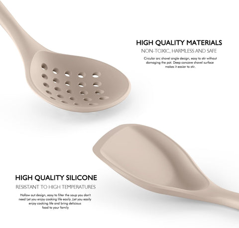 Image of Large Silicone Cooking Utensils Set - Heat Resistant Silicone Kitchen Utensils for Cooking W Wooden Handles, Spatula Set, Kitchen Utensil Gadgets Sets for Non-Stick Cookware, BPA Free (Khaki)