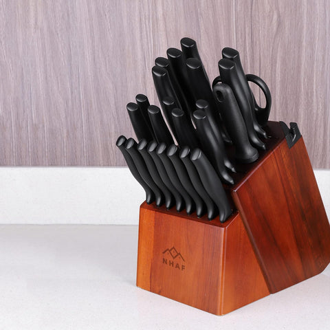 Image of 24 Slot Knife Block without Knives, Built-In Sharpener,  Premium Wooden Knife Storage Block, Rubber & Acacia Wood Knife Block, Kitchen Knife Holder (3 Gifts Accessories Included)