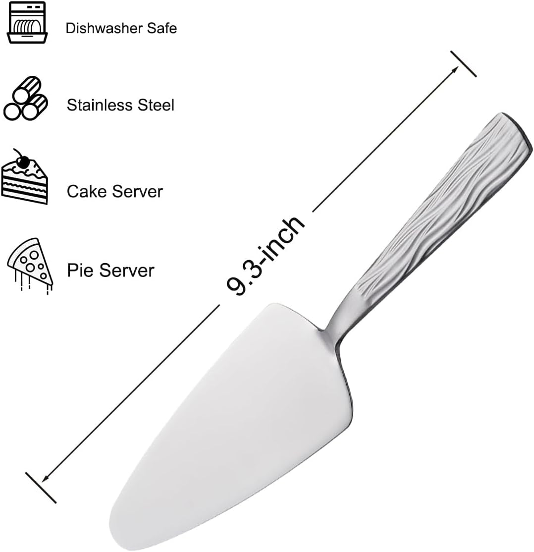 Silver Cake Server, 9.3-Inch Stainless Steel Pie Server, Pizza Server of 3, Pie Server Spatula, Cake and Pie Servers, Dishwasher Safe