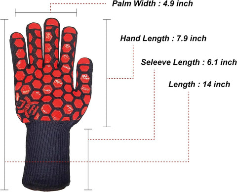 Image of Heat Resistant Oven Glove:En407 Certified 932 °F, 2 Layers Silicone Coating, Oven Mitts for Cooking, Kitchen, Fireplace,Camping, Grilling, 1 Pair