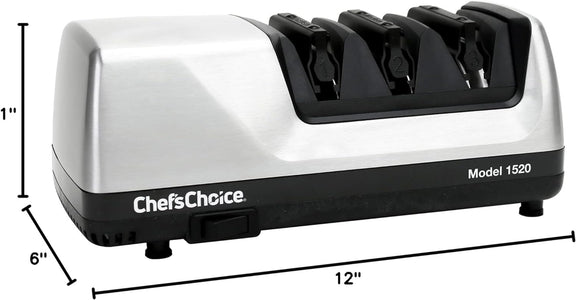 Chef'Schoice Hone Electric Knife Sharpener for 15 and 20-Degree Knives 100% Diamond Abrasive Stropping Precision Guides for Straight and Serrated Edges, 3-Stage, Gray