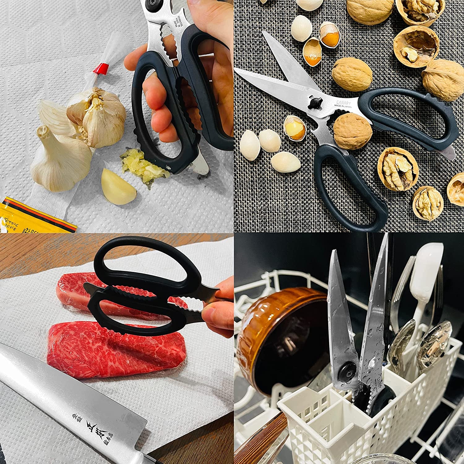 Japanese Kitchen Scissors Heavy Duty 8.2", Made in JAPAN, Dishwasher Safe Come Apart Blade, Multipurpose Kitchen Scissors, Sharp Serrated Japanese Stainless Steel, Black