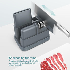 Cutting Board Holder Knife Rack Organizer for Kitchen with 3-Stage Kitchen Knife Sharpeners, Chopping Board Holder Multifunctional Kitchen Organizers