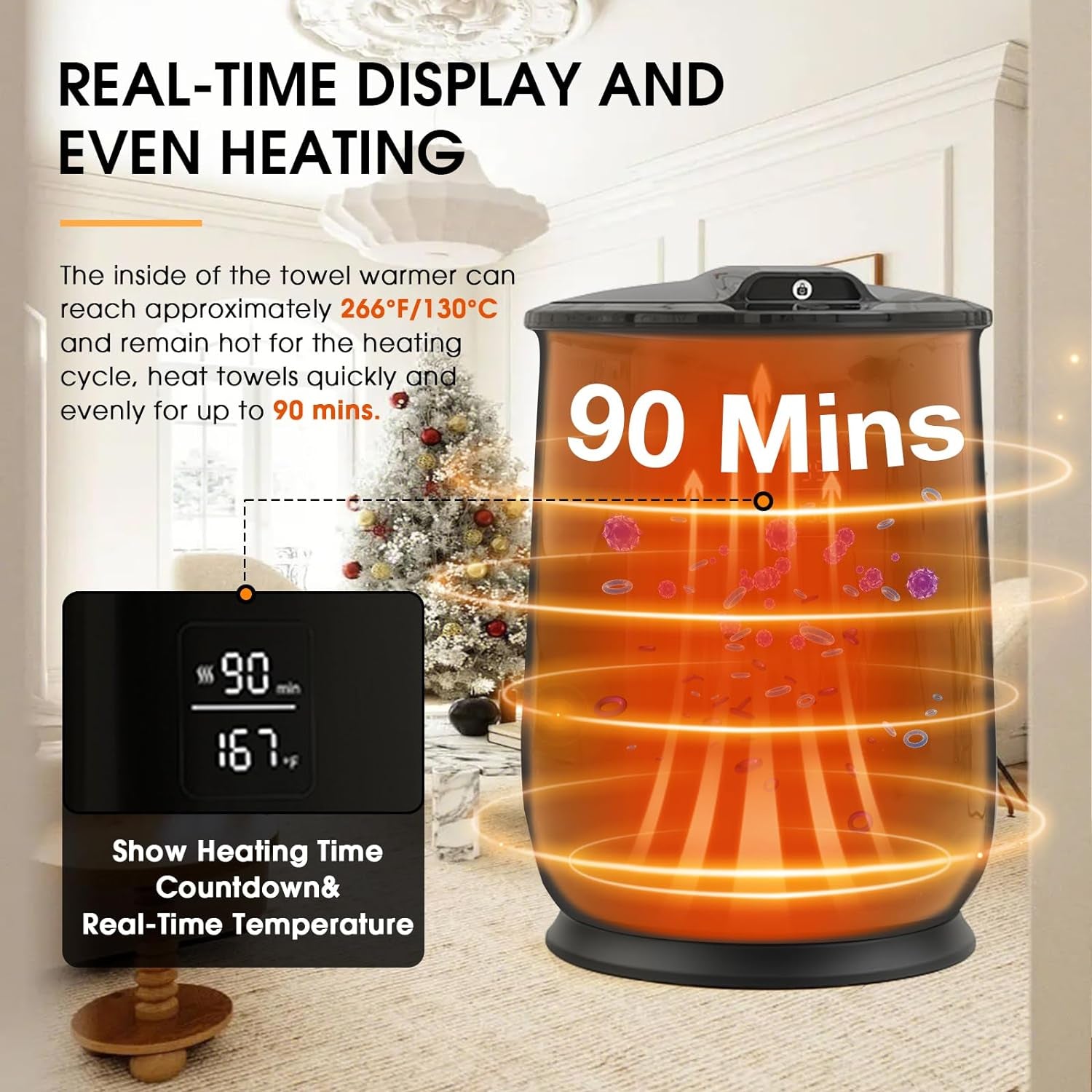 Towel Warmer, Upgraded 20L Capacity Towel Warmers for Bathroom, Luxury Towel Warmer Bucket with Child Safety Lock for Blankets, Bathrobes, Pjs, and More (4 Timer Settings, Auto Shut Off, BLACK)