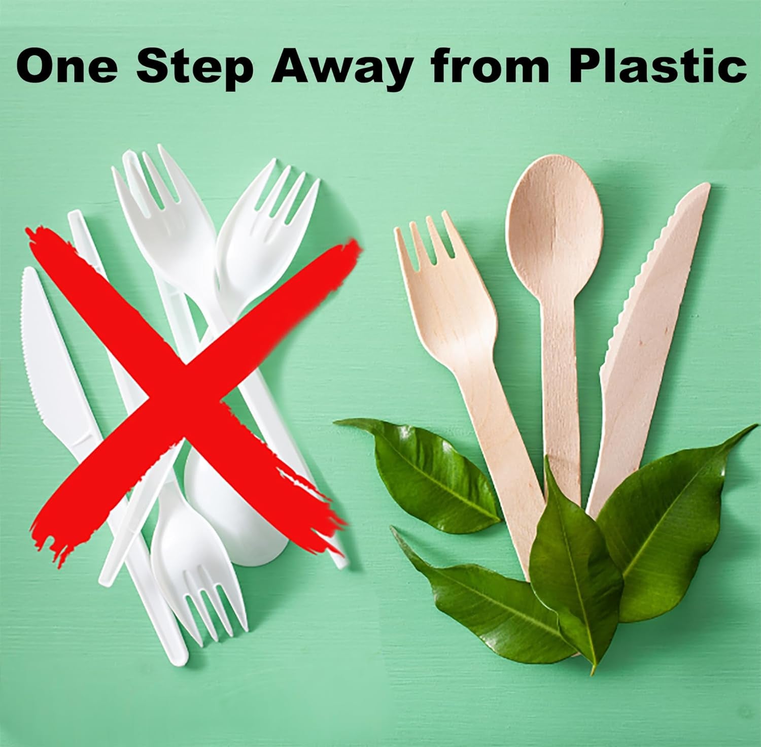 Wooden Cutlery Disposable Utensils Set - 50-Pack of Disposable Wooden Cutlery Set, Individually Wrapped Utensils and Napkins for Cafes or Restaurants - Includes Knife, Fork, Spoon, and Napkin