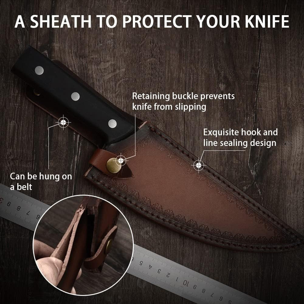 8" Straight Knife Sheath, Vertical Knife Sheaths Belt Leather Knife Sheath Holder for 8'' Kitchen Chef Knife