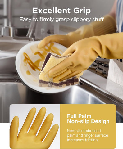 Image of Rubber Cleaning Gloves 3 or 6 Pairs and Rubber Dishwashing Gloves for Kitchen Reuseable.