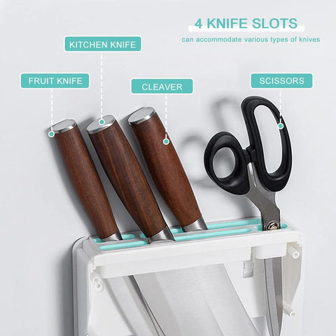 Image of Universal Knife Block with 4 Slots, Wall Mounted White Knife Holder, Kitchen Knife Storage Stand Organizer, Self-Adhesive Knife Blocks Insert, Removable for Easy Cleaning