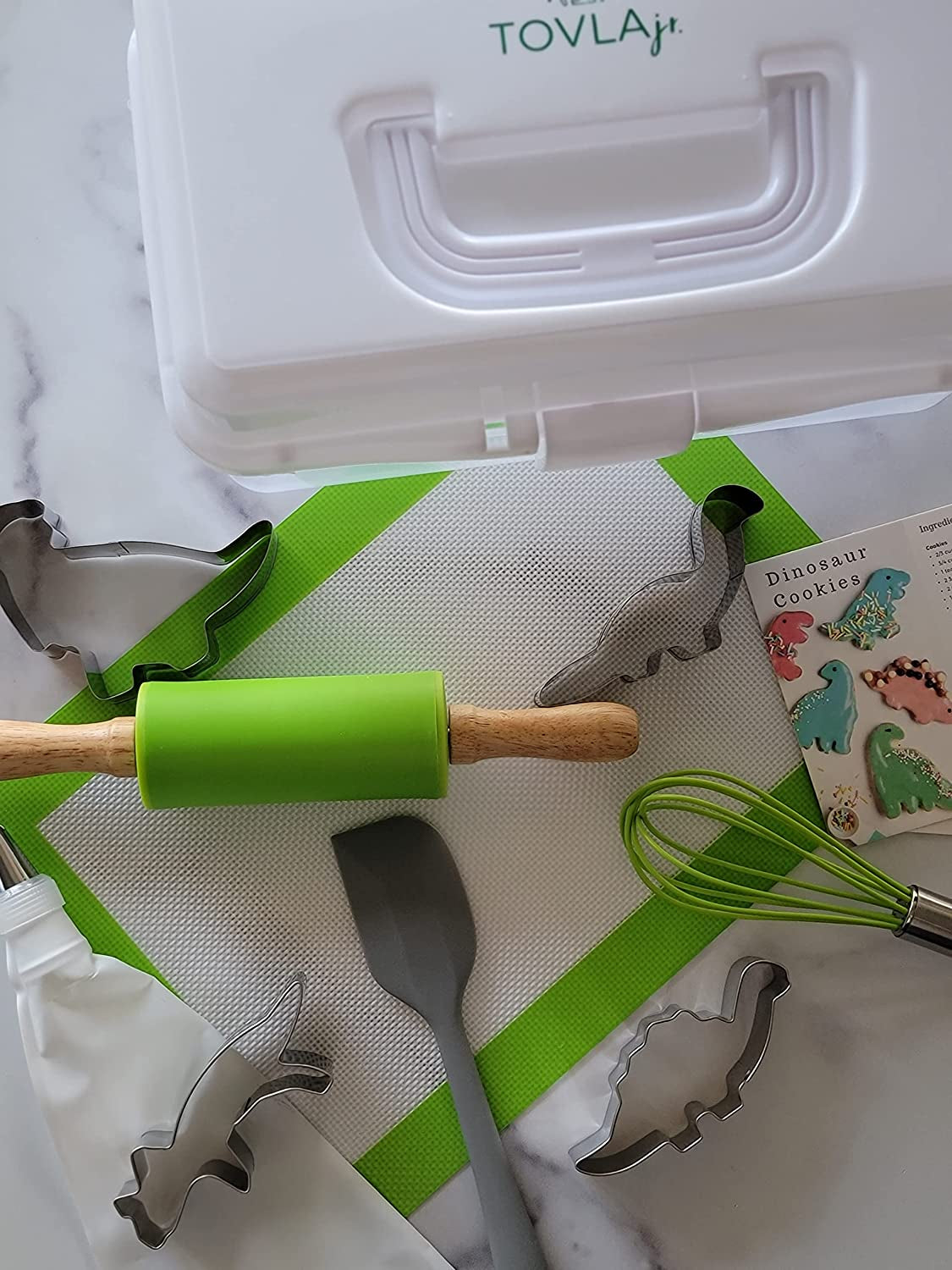 Kids Baking Gift Set with Storage Case - Cooking Kit for Children - Educational Baking Sets - Real Kid Baking Supplies with Decorating Tools Set with Apron… (Dinosaur)