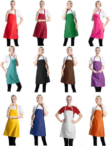 Total 12 PCS Plain Color Bib Apron Adult with 2 Front Pocket (Mixed Colour)