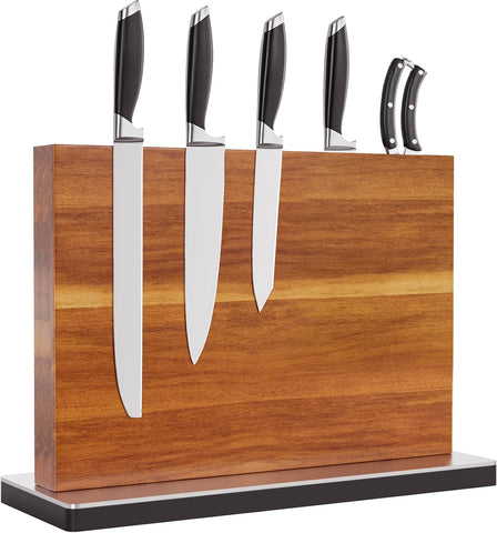 Magnetic Knife Block, Double Sided Magnetic Knife Holder, Acacia Wood Home Kitchen Magnetic Knife Stand - Large Size