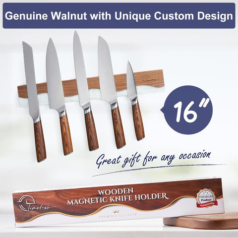 Image of Magnetic Knife Holder for Wall, 16 Inch Knife Magnetic Strip, Powerful Walnut Wood Magnetic Knife Holder for Refrigerator Use as Knife Bar, Knife Holder for Kitchen Knives & Tools