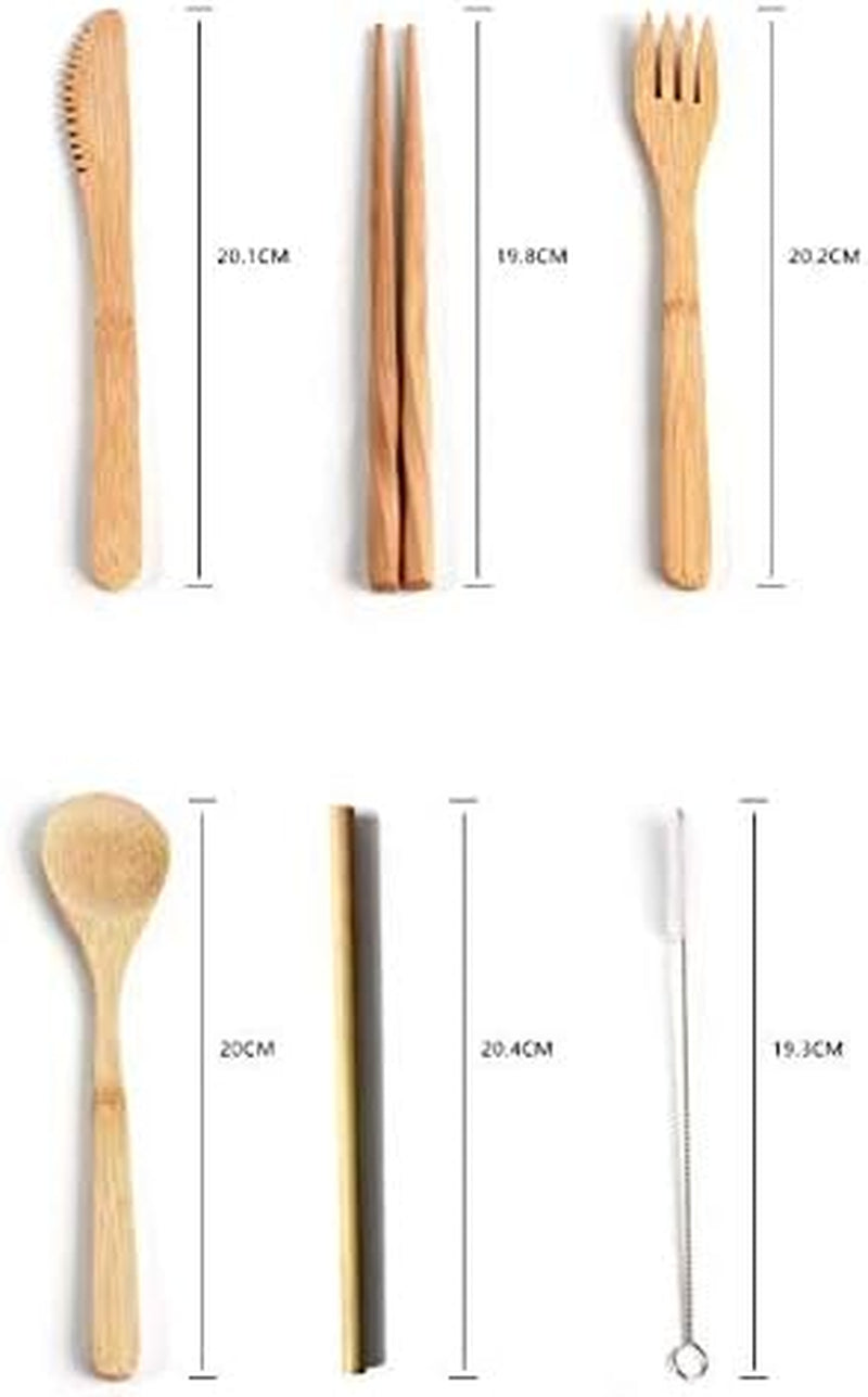 Bamboo Utensils Cutlery Set,Reusable Cutlery Travel Set Eco-Friendly Wooden Silverware for Kids & Adults Outdoor Portable Utensils with Case - Bamboo Spoon, Fork, Knife, Brush, Chopsticks