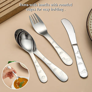 Toddler Utensils, 4 Pieces Stainless Steel Toddler Silverware Set, Kids Utensils Forks and Spoons, Mirror Polished Smooth round Tableware and Dishwasher Safe