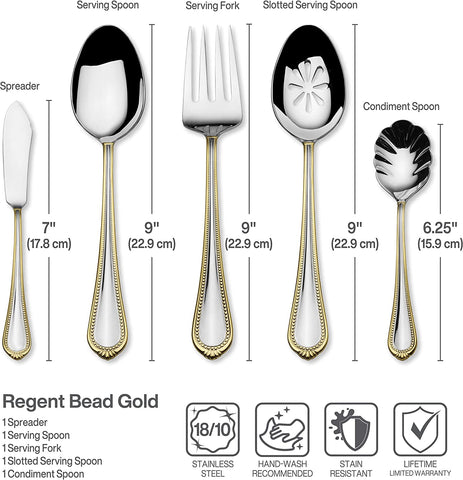 Image of Regent Bead Gold 65-Piece Stainless Steel Flatware Set, Service for 12