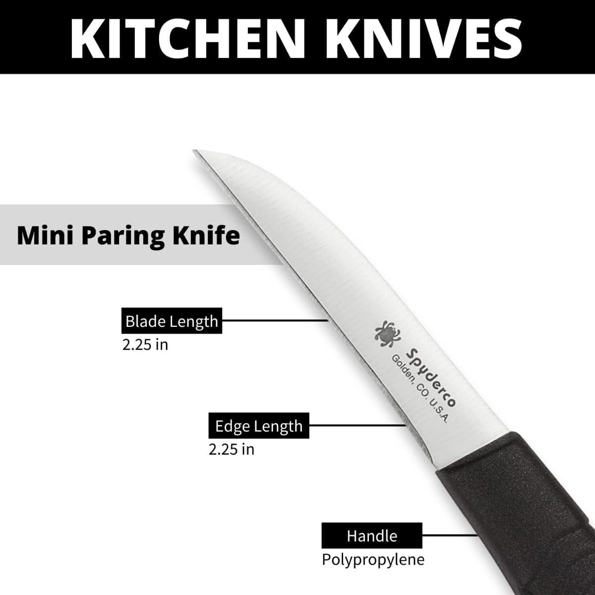 Mini Paring Kitchen Knife with 2.25" Stainless Steel Blade with Durable Black Polypropylene Handle - Plainedge - K09PBK