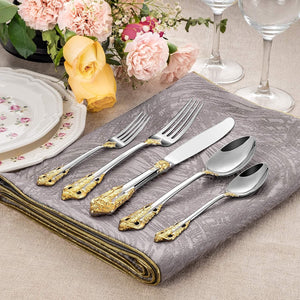 Luxury 45 Pieces 18/10 Stainless Steel Flatware Set, Service for 8, Silver Plated with Gold Accents, Fine Silverware Set and Dishwasher Safe