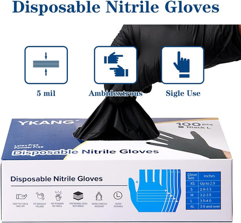 Image of Black Disposable Nitrile Gloves,Latex Free Disposable Gloves 100 Pcs,Food Safe Food Prep Cooking Gloves