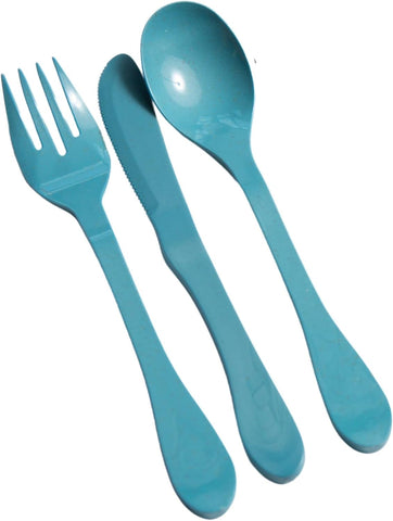 Image of Eco 24 Piece (Fork, Knife, Spoon) Plant Based Cutlery Bamboo Reusable Flatware Set, Blue