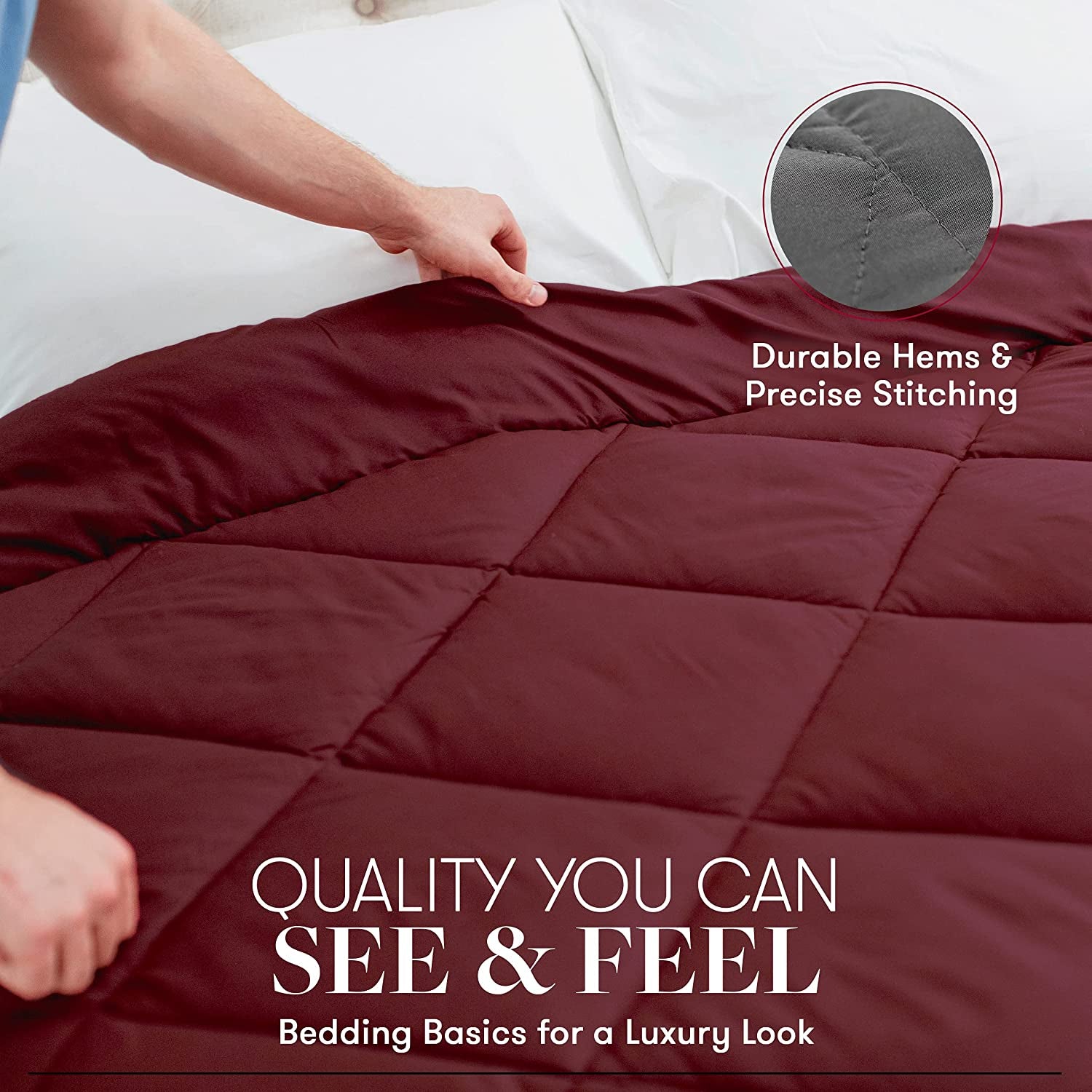 Beckham Hotel Collection Goose down Alternative Reversible - All Season - Premium Quality Luxury Comforter - Full/Queen - Navy/Sleet