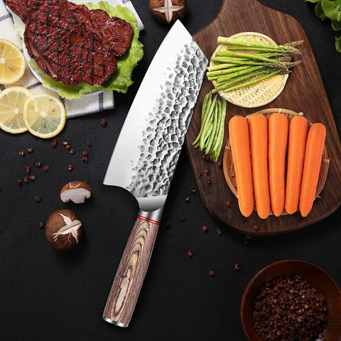 Image of Professional Kitchen Knife Set Japanese Santoku Knife High Carbon Steel Vegetable Meat Knife with Ergonomic Pakkawood Handle and Gift Box for Family Restaurant