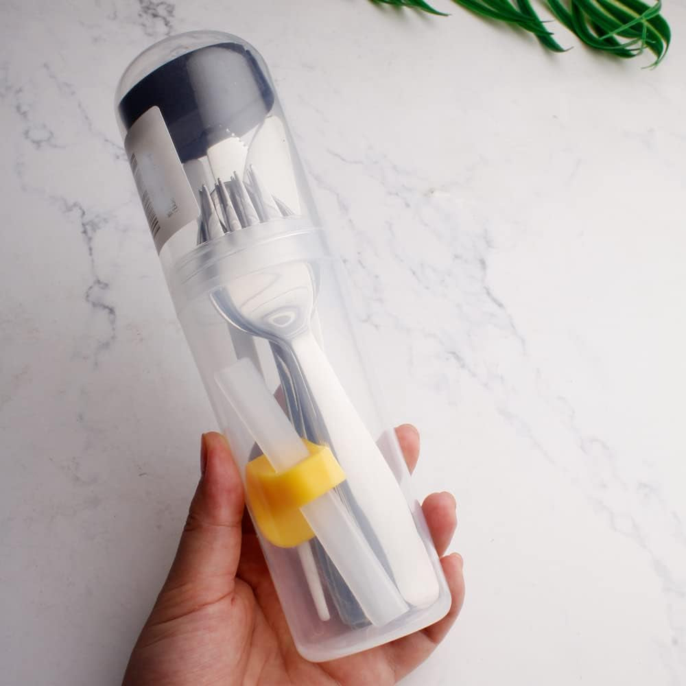 Toddler Flatware Kid Fork and Spoon Set, Baby Spoons Self Feeding Baby with Straws Traing Chopsticks Children (Silver)