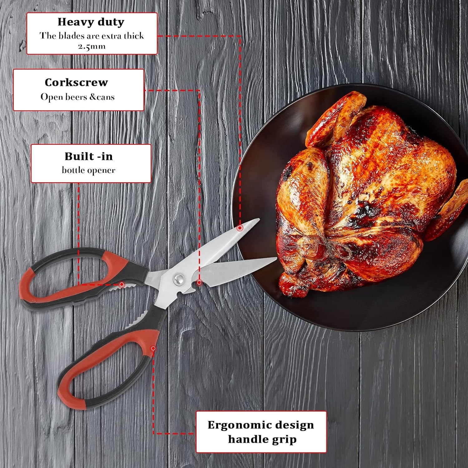 Kitchen Shears, 3 Pack Kitchen Scissors Heavy Duty Meat Scissors, Cooking Scissors, Multipurpose Stainless Steel Scissors for Chicken, Fish, Turkey, Crab, Vegetables, Pizza