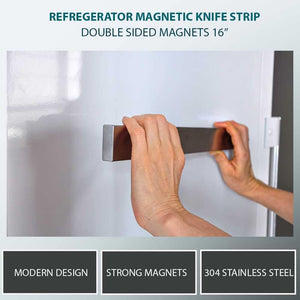 (Fridge) Magnetic Knife Holder for Refrigerator – 16 Inch Professional Double Sided Magnetic Knife Strip for Fridge - Stainless Steel Magnetic Knife Holder for Wall Self Adhesive